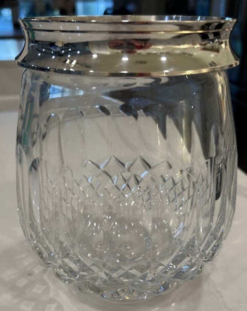 CASTILIAN IMPORTS Pickle Castor Crystal Jar 7” Biscuit Barrel Removes Silver Rim